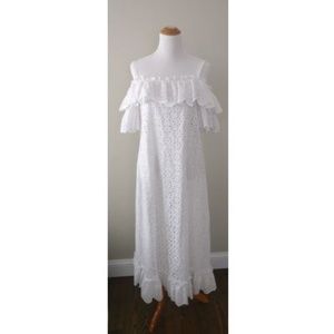 Jill Stuart Eyelet Ruffle Midi White Dress One Sz